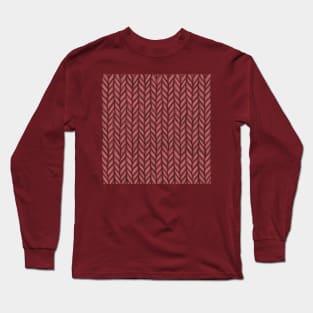 Deep Red Winter Knit Pattern Drawing Long Sleeve T-Shirt